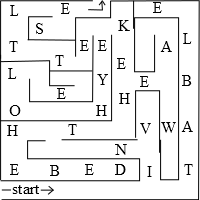 A maze with letters scattered across the route to the end